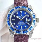 Swiss Quality Rolex Submariner Iced Out Watches Citizen Purple Leather Strap